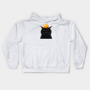 Black cat with tangerine Kids Hoodie